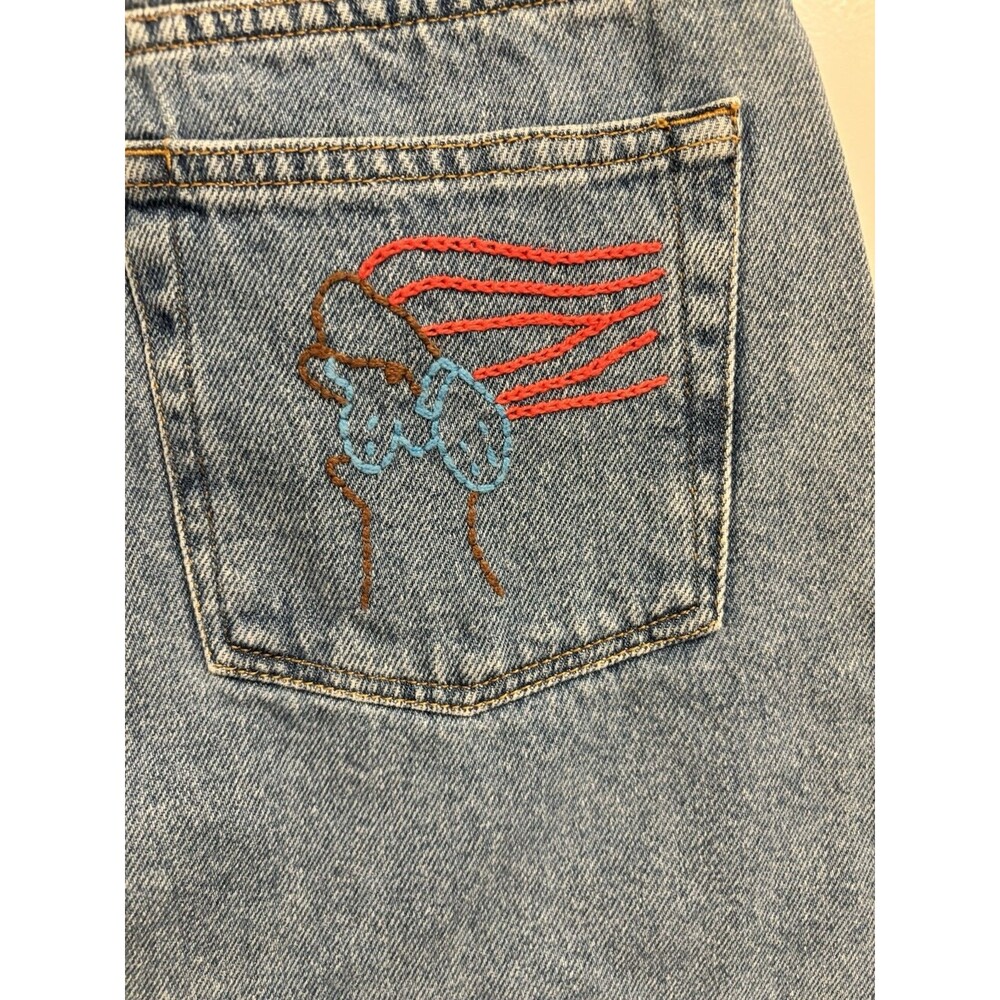 Anthropologie Farm Rio Embroidered Denim Mini Skirt medium colorful Sun Fan - Picture 7 of 11